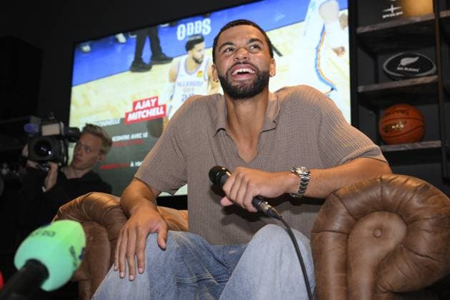 Belgian NBA, Basketball Herren, USA player from Oklahoma City Ajay Mitchell picture during a meet and greet, Wednesday 22 July 2026 in Herstal. JOHNxTHYS  x181729956x