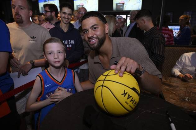 Belgian NBA, Basketball Herren, USA player from Oklahoma City Ajay Mitchell picture during a meet and greet, Wednesday 22 July 2026 in Herstal. JOHNxTHYS  x181733119x