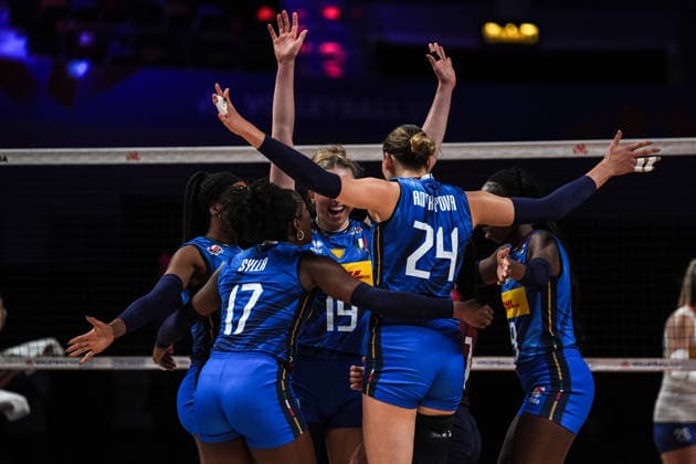 Italy v Netherlands - 2026 FIVB Women s Volleyball Nations League ?????? MACAU, CHINA - JULY 22: Players of Italy celebrate a point during the 2026 FIVB Women s Volleyball Nations League quarter-final match between Italy and Netherlands at East Asian Games Dome in Macau, China on July 22, 2026. Dilara Irem Sancar Anadolu Macau China. Editorial use only. Please get in touch for any other usage.  Copyright: x2026xAnadoluxDilaraxIremxSancarx