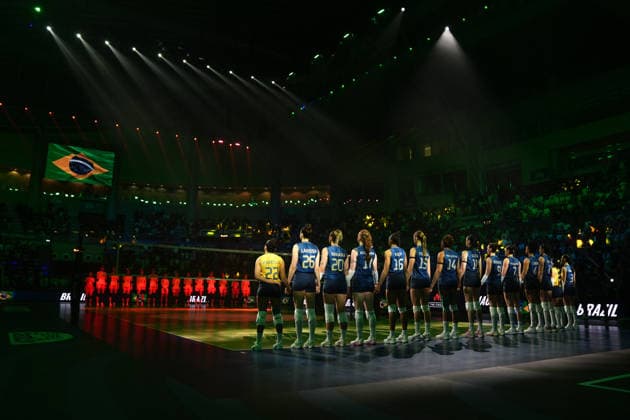 Brazil v Japan - 2026 FIVB Women s Volleyball Nations League ?????? MACAU, CHINA - JULY 22: Brazil and Japan national teams during the opening ceremony ahead of 2026 FIVB Women s Volleyball Nations League quarter-final match between Brazil and Japan at East Asian Games Dome in Macau, China on July 22, 2026. Dilara Irem Sancar Anadolu Macau China. Editorial use only. Please get in touch for any other usage.  Copyright: x2026xAnadoluxDilaraxIremxSancarx
