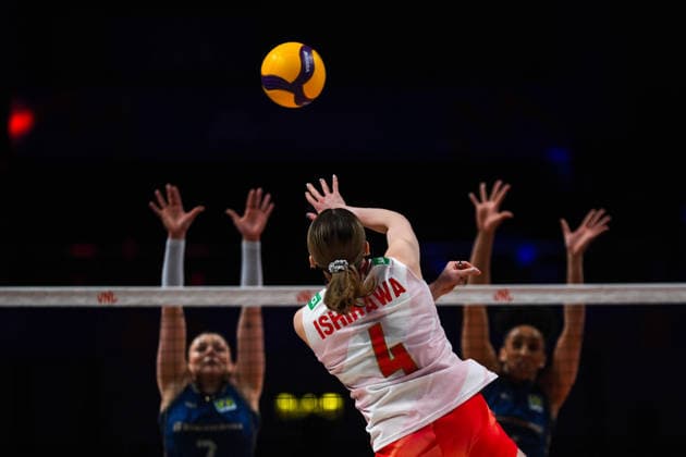 Brazil v Japan - 2026 FIVB Women s Volleyball Nations League ?????? MACAU, CHINA - JULY 22: Mayu Ishikawa (4) of Japan in action during 2026 FIVB Women s Volleyball Nations League quarter-final match between Brazil and Japan at East Asian Games Dome in Macau, China on July 22, 2026. Dilara Irem Sancar Anadolu Macau China. Editorial use only. Please get in touch for any other usage.  Copyright: x2026xAnadoluxDilaraxIremxSancarx