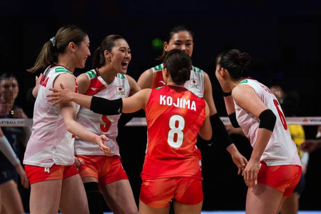 Brazil v Japan - 2026 FIVB Women s Volleyball Nations League ?????? MACAU, CHINA - JULY 22: Players of Japan celebrate after a score during 2026 FIVB Women s Volleyball Nations League quarter-final match between Brazil and Japan at East Asian Games Dome in Macau, China on July 22, 2026. Dilara Irem Sancar Anadolu Macau China. Editorial use only. Please get in touch for any other usage.  Copyright: x2026xAnadoluxDilaraxIremxSancarx