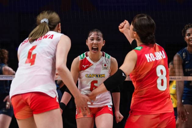 Brazil v Japan - 2026 FIVB Women s Volleyball Nations League ?????? MACAU, CHINA - JULY 22: Players of Japan celebrate a score during 2026 FIVB Women s Volleyball Nations League quarter-final match between Brazil and Japan at East Asian Games Dome in Macau, China on July 22, 2026. Dilara Irem Sancar Anadolu Macau China. Editorial use only. Please get in touch for any other usage.  Copyright: x2026xAnadoluxDilaraxIremxSancarx
