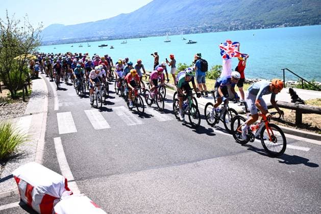 The pack of riders pictured in action during stage 17 of the 2026 Tour de France cycling race, a stage of 175km from Chambery to Voiron, on Wednesday 22 July 2026. The 113th edition of the Tour de France starts on Saturday 4 July in Barcelona, Spain, and will finish in Paris, France on the 26th of July. POOLxGREGORYxVANxGANSEN  x181746546x