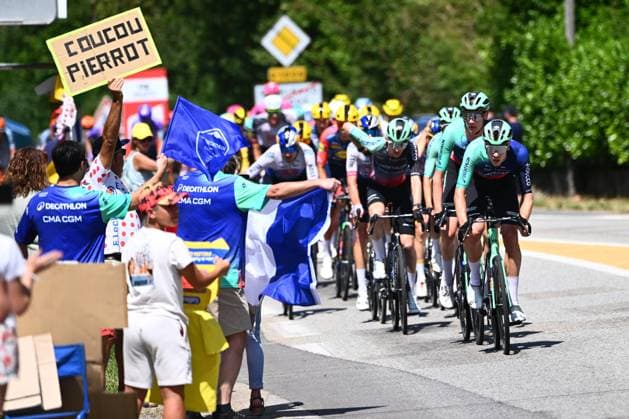 Decathlon CMA CGM Team riders pictured in action during stage 17 of the 2026 Tour de France cycling race, a stage of 175km from Chambery to Voiron, on Wednesday 22 July 2026. The 113th edition of the Tour de France starts on Saturday 4 July in Barcelona, Spain, and will finish in Paris, France on the 26th of July. POOLxGREGORYxVANxGANSEN  x181750123x