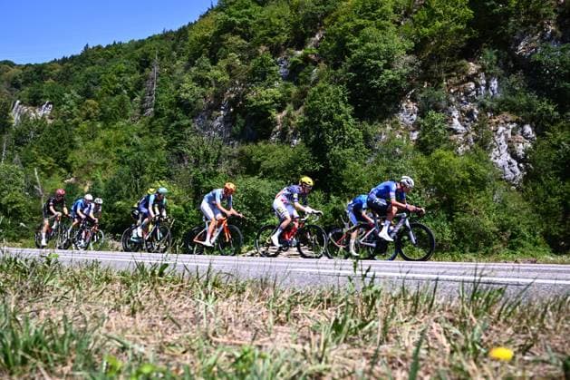 British Joshua Tarling of Netcompany-INEOS, American Quinn Simmons of Lidl-Trek, French Guillaume Martin of Groupama-FDJ United and Dutch Mathieu van der Poel of Alpecin-Premier Tech pictured in action during stage 17 of the 2026 Tour de France cycling race, a stage of 175km from Chambery to Voiron, on Wednesday 22 July 2026. The 113th edition of the Tour de France starts on Saturday 4 July in Barcelona, Spain, and will finish in Paris, France on the 26th of July. POOLxGREGORYxVANxGANSEN  x181750298x