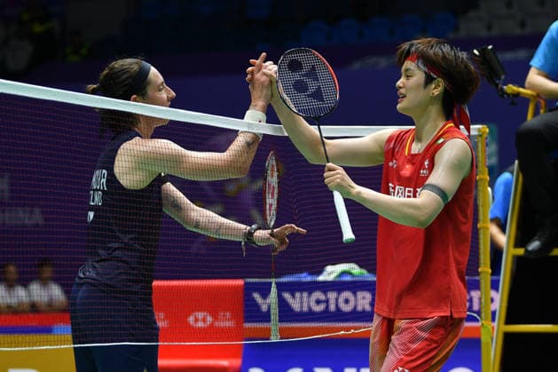 CHANGZHOU, CHINA - JULY 22: Wang Zhiyi of China high-fives Kirsty Gilmour of Scotland after the Women s Singles Round of 32 match on day 2 of the China Open 2026 at Changzhou Olympic Sports Center Gymnasium on July 22, 2026 in Changzhou, Jiangsu Province of China.  Copyright: xVCGx 111655747127