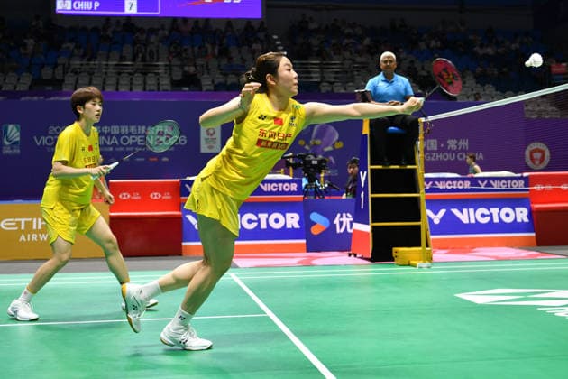 CHANGZHOU, CHINA - JULY 22: Jia Yifan and Zhang Shuxian of China compete in the Women s Doubles Round of 32 match against Rachel Allessya Rose and Febi Setianingrum of Indonesia on day 2 of the China Open 2026 at Changzhou Olympic Sports Center Gymnasium on July 22, 2026 in Changzhou, Jiangsu Province of China.  Copyright: xVCGx 111655750222