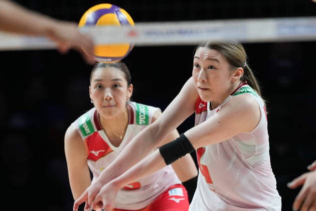 RECORD DATE NOT STATED Women s Volleyball Nations League (VNL) 2026 Finals - Brazil VS Japan Yoshino Sato (No.5) and Mayu Ishikawa (No.4) from team Japan during a match of Brazil and Japan at Women s Volleyball Nations League (VNL) 2026 Finals on July 22, 2026 in Macau. (Photo by Ellan Mad Nexpher Images) Macau
