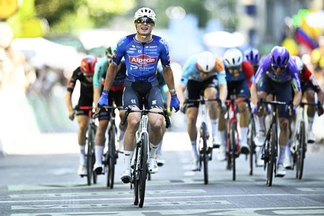 Belgian Jasper Philipsen of Alpecin-Premier Tech crosses the finish line to win stage 17 of the 2026 Tour de France cycling race, a stage of 175km from Chambery to Voiron, on Wednesday 22 July 2026. The 113th edition of the Tour de France starts on Saturday 4 July in Barcelona, Spain, and will finish in Paris, France on the 26th of July. JASPERxJACOBS  x181764218x