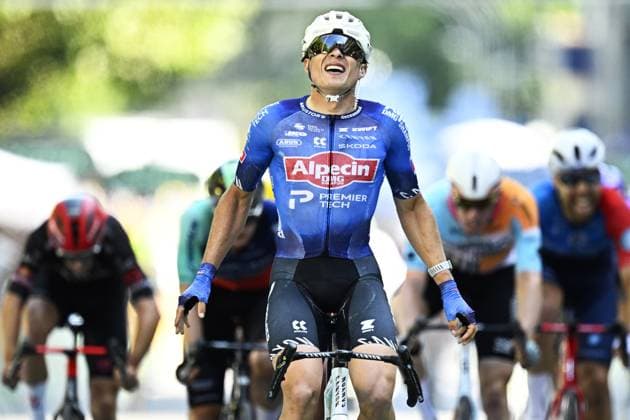 Belgian Jasper Philipsen of Alpecin-Premier Tech crosses the finish line to win stage 17 of the 2026 Tour de France cycling race, a stage of 175km from Chambery to Voiron, on Wednesday 22 July 2026. The 113th edition of the Tour de France starts on Saturday 4 July in Barcelona, Spain, and will finish in Paris, France on the 26th of July. JASPERxJACOBS  x181764292x