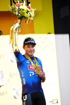 Belgian Jasper Philipsen of Alpecin-Premier Tech celebrates on the podium after winning stage 17 of the 2026 Tour de France cycling race, a stage of 175km from Chambery to Voiron, on Wednesday 22 July 2026. The 113th edition of the Tour de France starts on Saturday 4 July in Barcelona, Spain, and will finish in Paris, France on the 26th of July. DAVIDxPINTENS  x181764577x