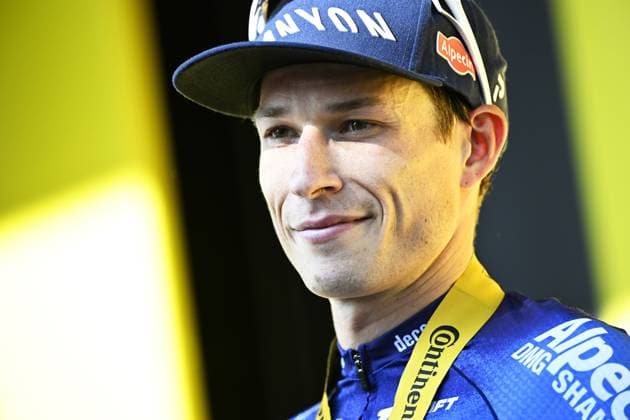 Belgian Jasper Philipsen of Alpecin-Premier Tech celebrates on the podium after winning stage 17 of the 2026 Tour de France cycling race, a stage of 175km from Chambery to Voiron, on Wednesday 22 July 2026. The 113th edition of the Tour de France starts on Saturday 4 July in Barcelona, Spain, and will finish in Paris, France on the 26th of July. JASPERxJACOBS  x181766586x