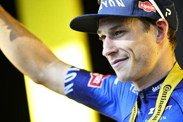 Belgian Jasper Philipsen of Alpecin-Premier Tech celebrates on the podium after winning stage 17 of the 2026 Tour de France cycling race, a stage of 175km from Chambery to Voiron, on Wednesday 22 July 2026. The 113th edition of the Tour de France starts on Saturday 4 July in Barcelona, Spain, and will finish in Paris, France on the 26th of July. JASPERxJACOBS  x181766560x