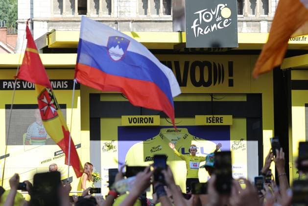 Tour de France 2026 - UCI Cycling Race Pierre Teyssot MAXPPP ; Tour de France 2026 - UCI Cycling Race. Voiron, France on July 22, 2026. 17th stage of the 113th edition of the Tour de France cycling race, 174,7 km between Chambéry and Voiron in the French Alps. At the podium, with his leader yellow jersey Tadej Pogacar (SLO) UAE TEAM EMIRATES XRG Pierre Teyssot Maxppp Voiron Isere France  Copyright: xMAXPPPxPierrexTeyssotx TEY68158 TEY68158