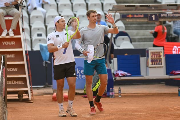 TENNIS - ATP, Tennis Herren Generali Open 2026 KITZBUEHEL,AUSTRIA,22.JUL.26 - TENNIS - ATP World Tour, Generali Open. Image shows the rejoicing of Lukas Miedler (AUT) and Marc Polmans (AUS).  GEPAxpictures xDanielxSchoenherr