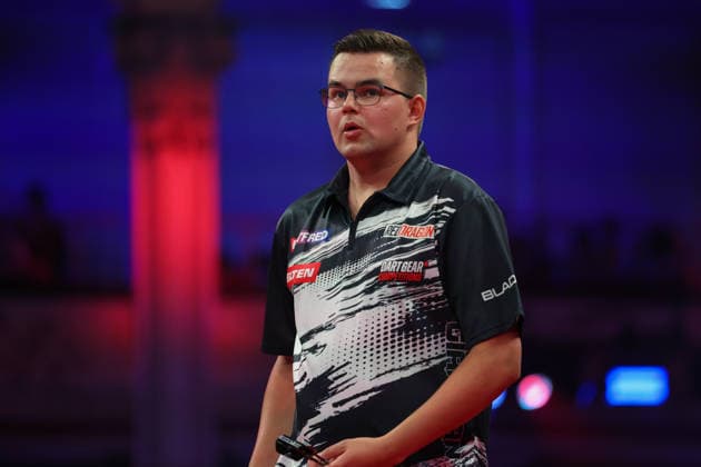 RECORD DATE NOT STATED 22nd July 2026, Winter Gardens, Blackpool, Lancashire, England; 2026 Betfred World Matchplay Darts, Day Five; Gian van Veen AidanxHunter