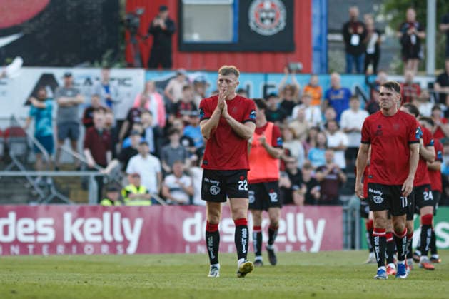 Players of Bohemians seen during UEFA Conference League qualifying game between teams of Bohemians FC and FC Ballkani (Maria Eduarda Lopes Ball Raw Images) Dublin Dalymount Park Ireland Copyright: xMariaxEduardaxLopesx mariaeduarda_bohemians_fcballkani_2627_3-34