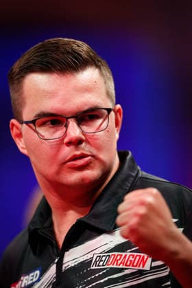 Betfred World Matchplay Gian Van Veen celebrates during Round Two of the 2026 Betfred World Matchplay at Winter Gardens, Blackpool 22 07 2026 UK Newspapers OUT Copyright: xMaxxTomlinsonx FIL-23648-0012