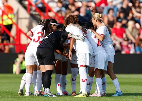 Wrexham, Wales, 22nd July 2026. The players of Pyunik have a team huddle ahead of the Pyunik v Wrexham Women UEFA Womens Champions League Qualifying match at The Racecourse, Wrexham. Picture credit should read: Cody Froggatt Sportimage EDITORIAL USE ONLY. No use with unauthorised audio, video, data, fixture lists, club league logos or live services. Online in-match use limited to 120 images, no video emulation. No use in betting, games or single club league player publications. SPI_007_CF_PYUNIK_V_WREXHAM_WOMEN SPI-4881-0007
