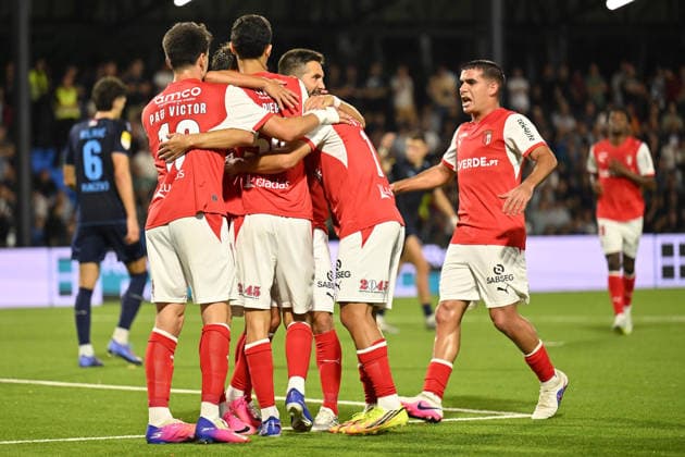 ZELEZNICAR PANCEVO vs BRAGA CELEBRATION football Zeleznicar Pancevo vs Braga UEFA Conference league qualifications match at SC Mladost stadium, Pancevo 22.07.2026 Foto: FOOTBALL, UEFA CONFERENCE LEAGUE, ZELEZNICAR PANCEVO, BRAGA, QUALIFICATIONS Pancevo SC Mladost stadium Serbia Copyright: xMarkoxMetlas xMNxPressx