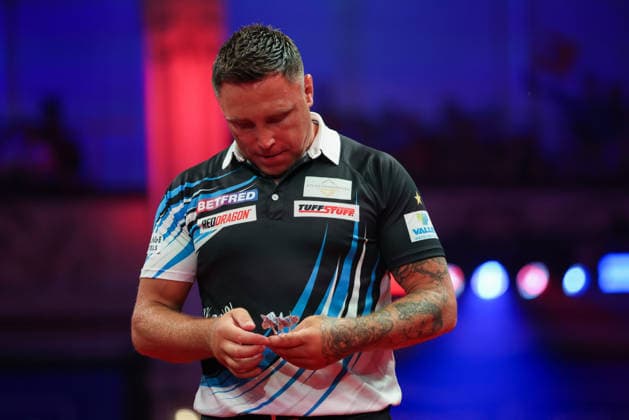 RECORD DATE NOT STATED 22nd July 2026, Winter Gardens, Blackpool, Lancashire, England; 2026 Betfred World Matchplay Darts, Day Five; Gerwyn Price AidanxHunter
