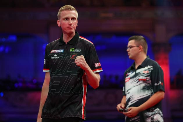 RECORD DATE NOT STATED 22nd July 2026, Winter Gardens, Blackpool, Lancashire, England; 2026 Betfred World Matchplay Darts, Day Five; Wessel Nijman reacts during his game against Gian van Veen AidanxHunter