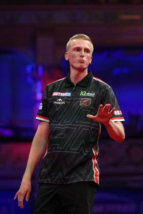 RECORD DATE NOT STATED 22nd July 2026, Winter Gardens, Blackpool, Lancashire, England; 2026 Betfred World Matchplay Darts, Day Five; Wessel Nijman reacts during his game against Gian van Veen AidanxHunter