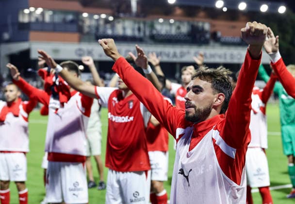 Zeleznicar v Braga- UEFA Conference League Season 2026 2027 Ricardo Horta (R) of Braga celebrates after winning the UEFA Conference League Season 2026 2027 Second qualifying round 1st leg match between FK Zeleznicar Pancevo and FC Braga at stadium SC Mladost on July 22, 2026 in Pancevo, Serbia. Pancevo Serbia Copyright: xSrdjanxStevanovicx x