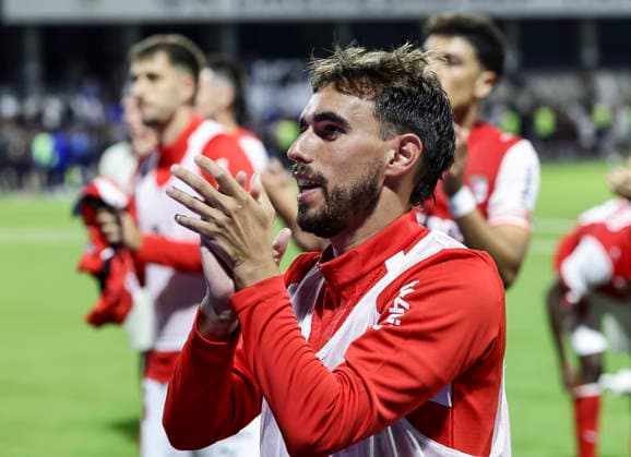 Zeleznicar v Braga- UEFA Conference League Season 2026 2027 Ricardo Horta (C) of Braga celebrates after winning the UEFA Conference League Season 2026 2027 Second qualifying round 1st leg match between FK Zeleznicar Pancevo and FC Braga at stadium SC Mladost on July 22, 2026 in Pancevo, Serbia. Pancevo Serbia Copyright: xSrdjanxStevanovicx x