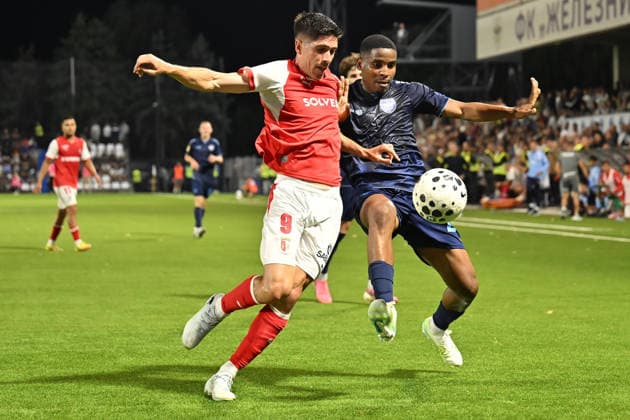 ZELEZNICAR PANCEVO vs BRAGA FRAN NAVARRO vs MAMANE SABO football Zeleznicar Pancevo vs Braga UEFA Conference league qualifications match at SC Mladost stadium, Pancevo 22.07.2026 Foto: FOOTBALL, UEFA CONFERENCE LEAGUE, ZELEZNICAR PANCEVO, BRAGA, QUALIFICATIONS Pancevo SC Mladost stadium Serbia Copyright: xMarkoxMetlas xMNxPressx