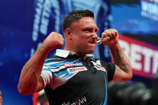 RECORD DATE NOT STATED 22nd July 2026, Winter Gardens, Blackpool, Lancashire, England; 2026 Betfred World Matchplay Darts, Day Five; Gerwyn Price celebrates after winning his game against Rob Cross AidanxHunter