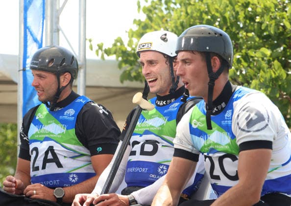 July 22, 2026, Oklahoma City, Oklahoma, USA: RYAN WESTLEY, ADAM BURGESS, PETER LINKSTED of Great Britain gold medalist of Men s Canoe Teams on 2026 ICF Canoe Slalom World Championships, Oklahoma City, USA. ICF Canoe Slalom World Championships 2026 - Ryan Westley, Adam Burgess, Peter Linksted  - ZUMAc278 20260722_zsp_c278_004 Copyright: xMarcinxCholewinskix