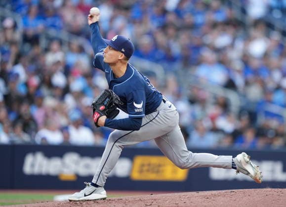 July 22, 2026, Toronto, On, CANADA: Tampa Bay Rays pitcher Griffin Jax (22) pitches against the Toronto Blue Jays during first inning MLB, Baseball Herren, USA baseball action in Toronto on Wednesday, July 22, 2026. Canada News - July 22, 2026  - ZUMAc35_ 20260722_zaf_c35_114 Copyright: xNathanxDenettex