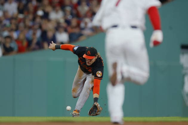 Baltimore Orioles shortstop Gunnar Henderson scoops up the ball during the fourth inning against the Boston Red Sox at Fenway Park in Boston, Massachusetts on Wednesday, July 22, 2026.  BOP20260722015 CJxGUNTHER
