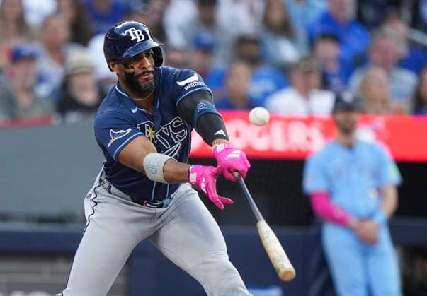 July 22, 2026, Toronto, On, CANADA: Tampa Bay Rays Yandy Diaz pops out against the Toronto Blue Jays during third inning MLB, Baseball Herren, USA baseball action in Toronto on Wednesday, July 22, 2026. Canada News - July 22, 2026  - ZUMAc35_ 20260722_zaf_c35_121 Copyright: xNathanxDenettex
