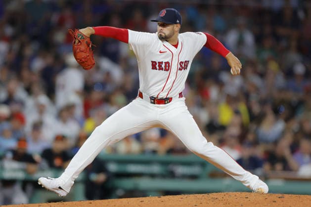 Boston Red Sox pitcher Jovani Moran delivers a pitch during the seventh inning against the Baltimore Orioles at Fenway Park in Boston, Massachusetts on Wednesday, July 22, 2026.  BOP20260722018 CJxGUNTHER