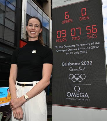 BRISBANE 2032 OLYMPICS, Australian Olympian Emma McKeon is seen at the unveiling of the count-down clock marking 6 years until the Brisbane 2032 Olympics, in the Queen Street Mall in Brisbane, Thursday, July 23, 2026. ( NO ARCHIVING BRISBANE QUEENSLAND AUSTRALIA  Copyright: xDARRENxENGLANDx 20260723124275058049