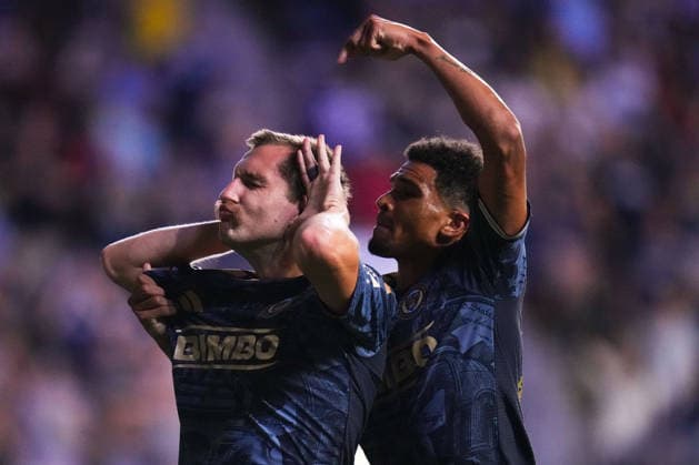 July 22, 2026: Philadelphia Union Midfielder Indiana Vassilev (19) and Philadelphia Union Defender Nathan Harriel (26) celebrate a goal during the second half of an MLS, Fussball Herren, USA match against Red Bull New York at Subaru Park in Chester, Pennsylvania. CSM MLS 2026: Union Vs Red Bull JUL 22  - ZUMAc04_ 20260722_zma_c04_040 Copyright: xKylexRoddenx