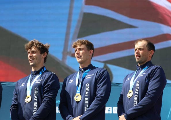 July 22, 2026, Oklahoma City, Oklahoma, USA: RYAN WESTLEY, ADAM BURGESS, PETER LINKSTED of Great Britain gold medalist of Men s Canoe Teams on 2026 ICF Canoe Slalom World Championships, Oklahoma City, USA. ICF Canoe Slalom World Championships 2026 - Ryan Westley, Adam Burgess, Peter Linksted  - ZUMAc278 20260722_zsp_c278_011 Copyright: xMarcinxCholewinskix