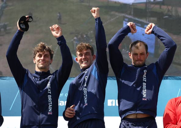 July 22, 2026, Oklahoma City, Oklahoma, USA: RYAN WESTLEY, ADAM BURGESS, PETER LINKSTED of Great Britain gold medalist of Men s Canoe Teams on 2026 ICF Canoe Slalom World Championships, Oklahoma City, USA. ICF Canoe Slalom World Championships 2026 - Ryan Westley, Adam Burgess, Peter Linksted  - ZUMAc278 20260722_zsp_c278_013 Copyright: xMarcinxCholewinskix