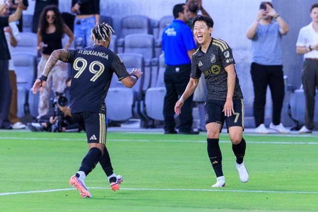 July 22, 2026, Los Angeles, California, USA: Son Heung-Min 7 and Denis Bouanga 99 of the Los Angeles Football Club celebrate SonÃ¢â‚¬â ¢s goal during their regular season MLS, Fussball Herren, USA game against the Real Salt Lake on Wednesday July 22, 2026 at the BMO Stadium in Los Angeles, California. ARIANA RUIZ PI LAFC Vs. Real Salt Lake  - ZUMAp124 20260722_zaa_p124_001 Copyright: xArianaxRuizx