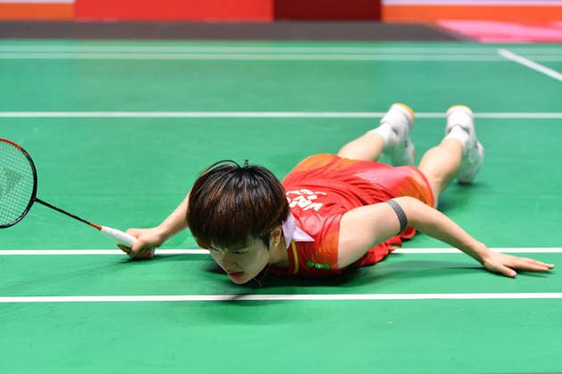 CHANGZHOU, CHINA - JULY 23: Wang Zhiyi of China reacts in the Women s Singles Round of 16 match against Sim Yu-jin of South Korea on day 3 of the China Open 2026 at Changzhou Olympic Sports Center Gymnasium on July 23, 2026 in Changzhou, Jiangsu Province of China.  Copyright: xVCGx 111655926561