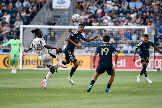 July 22, 2026, Chester, Pennsylvania, United States: Philadelphia UnionÃ¢â‚¬â ¢s INDIANA VASSILEV (19) in action during the match against the New York Red Bulls RONALD DONKOR (48) at Subaru Park in Chester PA Soccer 2026: Philadelphia Union 3:1 NY Red Bulls  - ZUMArf1_ 20260722_zaf_rf1_005 Copyright: xRickyxFitchettx