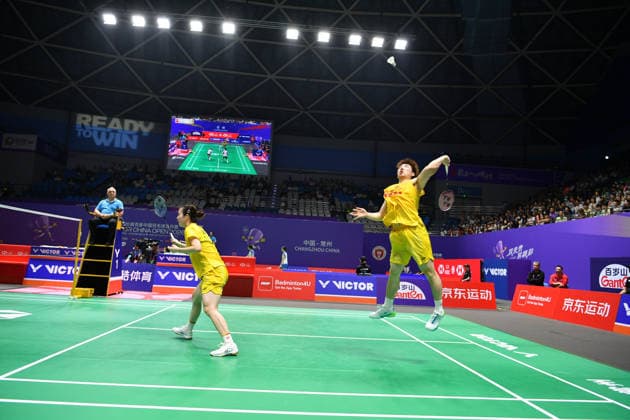 CHANGZHOU, CHINA - JULY 23: Guo Xinwa and Chen Fanghui of China compete in the Mixed Doubles Round of 16 match against Goh Soon Huat and Shevon Jemie Lai of Malaysia on day 3 of the China Open 2026 at Changzhou Olympic Sports Center Gymnasium on July 23, 2026 in Changzhou, Jiangsu Province of China.  Copyright: xVCGx 111655926995