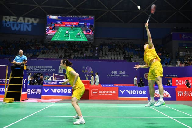 CHANGZHOU, CHINA - JULY 23: Guo Xinwa and Chen Fanghui of China compete in the Mixed Doubles Round of 16 match against Goh Soon Huat and Shevon Jemie Lai of Malaysia on day 3 of the China Open 2026 at Changzhou Olympic Sports Center Gymnasium on July 23, 2026 in Changzhou, Jiangsu Province of China.  Copyright: xVCGx 111655927002