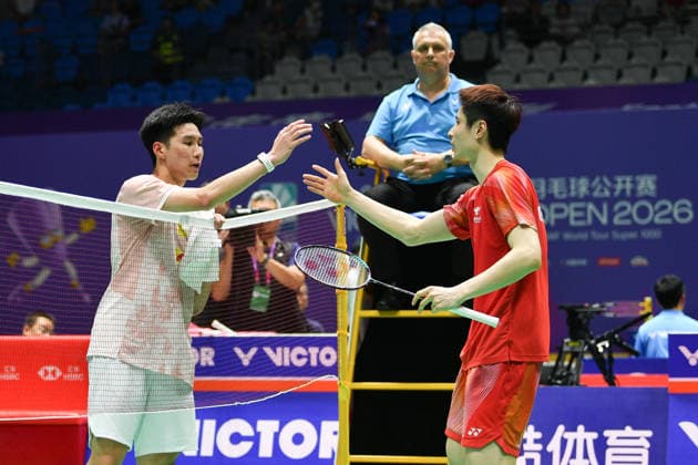 CHANGZHOU, CHINA - JULY 23: Shi Yuqi of China reacts in the Men s Singles Round of 16 match against Panitchaphon Teeraratsakul of Thailand on day 3 of the China Open 2026 at Changzhou Olympic Sports Center Gymnasium on July 23, 2026 in Changzhou, Jiangsu Province of China.  Copyright: xVCGx 111655936338