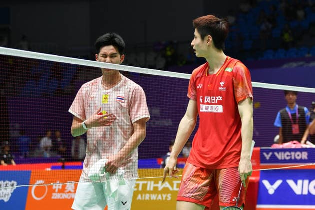 CHANGZHOU, CHINA - JULY 23: Shi Yuqi of China reacts in the Men s Singles Round of 16 match against Panitchaphon Teeraratsakul of Thailand on day 3 of the China Open 2026 at Changzhou Olympic Sports Center Gymnasium on July 23, 2026 in Changzhou, Jiangsu Province of China.  Copyright: xVCGx 111655936339