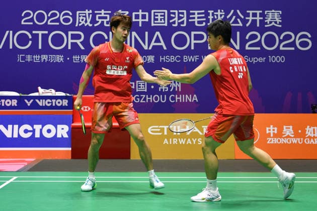 CHANGZHOU, CHINA - JULY 23: Liang Weikeng and Wang Chang of China react in the Men s Doubles Round of 16 match against Choi Sol-gyu of South Korea and Goh V Shem of Malaysia on day 3 of the China Open 2026 at Changzhou Olympic Sports Center Gymnasium on July 23, 2026 in Changzhou, Jiangsu Province of China.  Copyright: xVCGx 111655938955