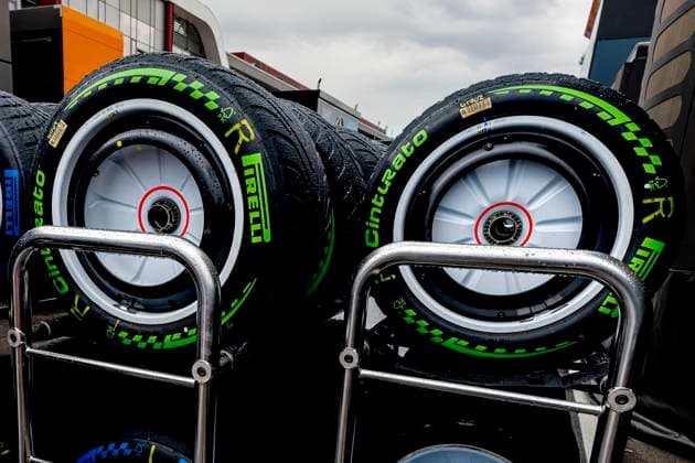 BUDAPEST - Pirelli rain tires during Formula 1 Hungary at the Hungaroring circuit on July 23, 2026 in Budapest, Hungary. (Photo by DeFodi Images) - *** BUDAPEST: Pirelli rain tires during the Formula 1 Hungarian Grand Prix at the Hungaroring circuit on July 23, 2026, in Budapest, Hungary. Photo by DeFodi Images